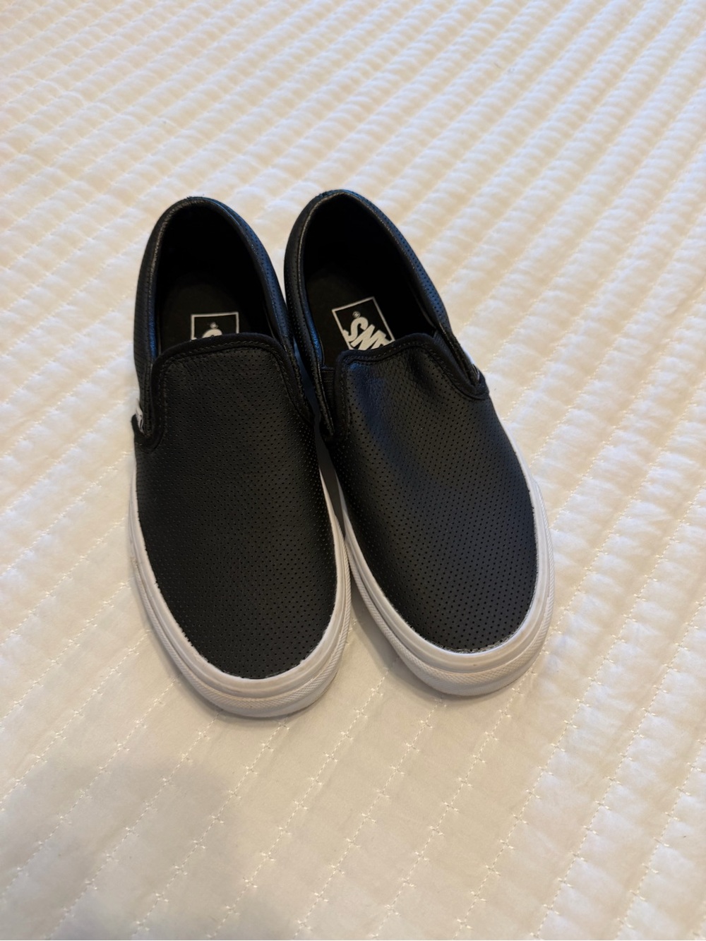 Vans Black Perforated Slip-On Sneakers with White Sole